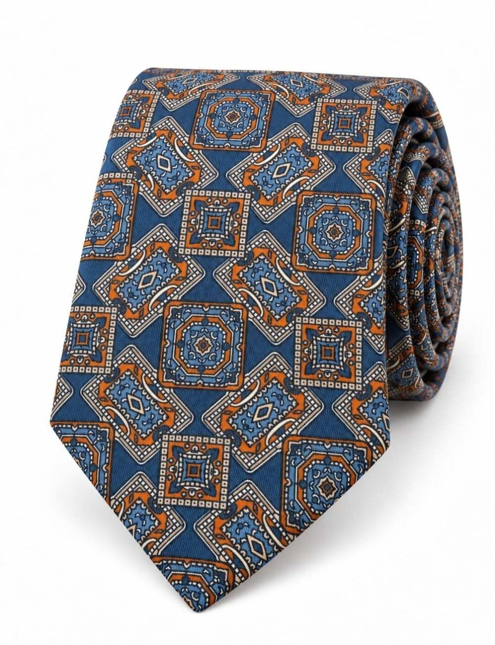Vintage Pierre Balmain Paris Tie 100% Italian Silk Blue Geometric Medallion
